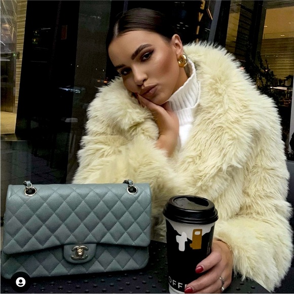 Zara Faux Fur Cropped long sleeve cream Coat with pockets